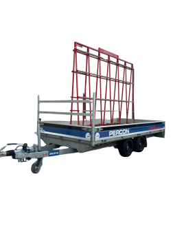 Plateauwagen - 4 meter - dubbelas - met glasrek - huren | Percon | Gekeurde Plateauwagen - voor veilig vervoer